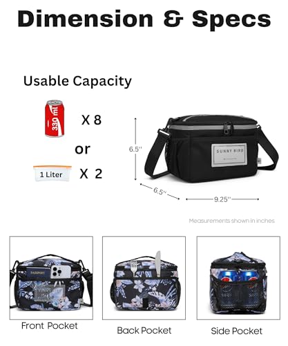 SUNNY BIRD Insulated Lunch Bag with Foldable and Leakproof Design, Thermally Insulated, Shoulder Strap for Women, Men and Teen (Hibiscus) - color: Hibiscus