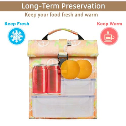 SUNNY BIRD Insulated Lunch Bag Rolltop Lunch Box (Grapefruit Pink) - color: Grapefruit Pink