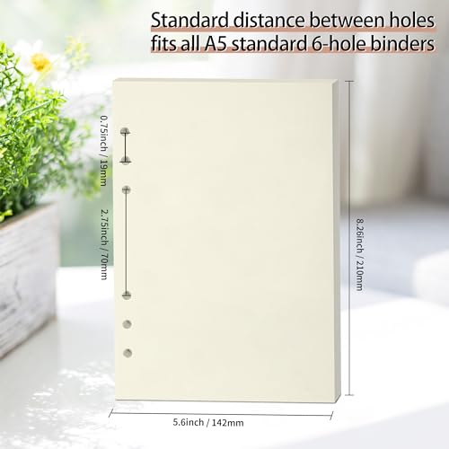 A5 Blank Refill Paper, A5 Loose Leaf Paper 6 Hole Notebook Refills for 6 Ring Refillable Binder Notebook Planner Diary Journals Painting -Blank Pages,80 Sheets/160 Pages - size: Blank-A5