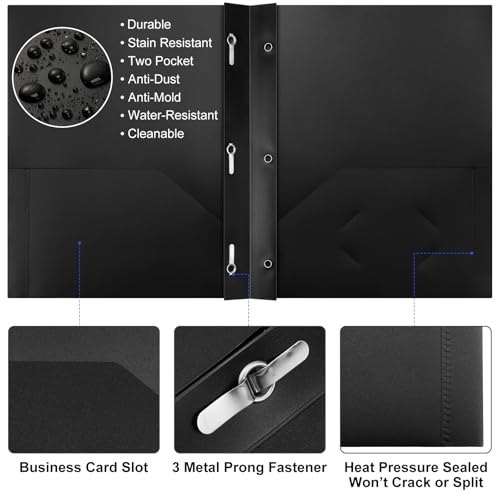 Cholemy 72 Packs Pocket Folders with Prongs Heavy Duty Plastic Folder with Business Card Slot 3 Prong Fasteners for School Office (Black,Blue) - color: Black, Blue