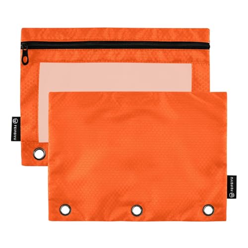 Gredecor Binder Pencil Pouch 3 Ring Orange Red Zipper Pencil Pouches Case 2 Pack Clear Binder Organizer for School Office - color: Orange Red