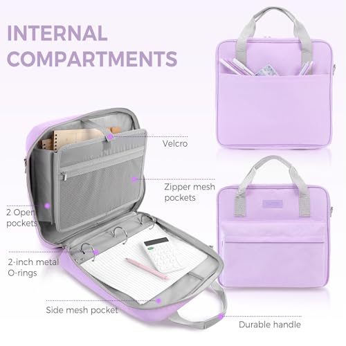 Zipper Binder 3 Ring with Shoulder Strap and Handle, Purple 2 Inch 3 Ring Binder with Zipper, Extra Pockets Holds 500 Sheets, Waterproof Trapper Keeper for Middle School & Work Organizer - color: Purple
