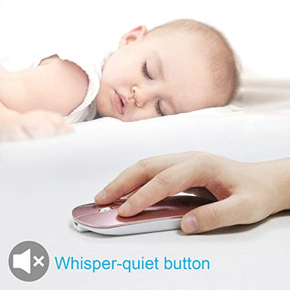 FENIFOX Bluetooth Mouse Slim, Whisper-Quiet Mini Flat Portable Mobile Mice Rechargeable Compatible with Laptop,PC,Android Windows Tablet (Rose Gold) - color: pink