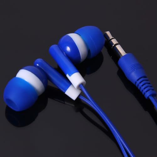 Keewonda 12 Pack Bulk Wired Earbud Headphones for Kids - Individually Wrapped, Blue, 3.5mm Jack, 4ft Cord, Classroom School Supplies for Students, Chromebook, Tablet, Laptop