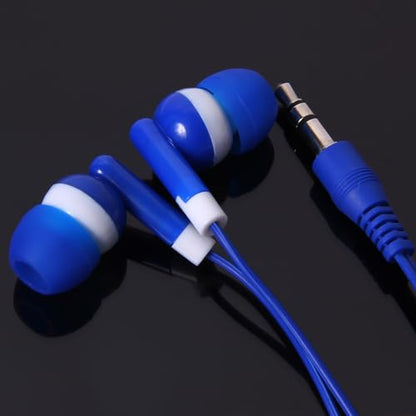 Keewonda 12 Pack Bulk Wired Earbud Headphones for Kids - Individually Wrapped, Blue, 3.5mm Jack, 4ft Cord, Classroom School Supplies for Students, Chromebook, Tablet, Laptop
