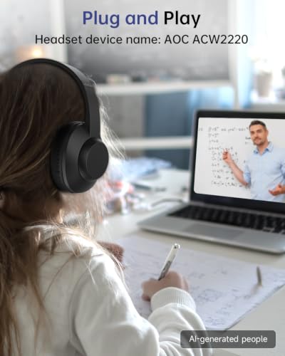 AOC USB Headset with Microphone for PC, Over-Ear Wired Headphones with Mic, Noise-Cancelling Boom, 40mm Audio Drivers, USB-A/C Compatibility for Office, Call Centers & Online Meetings (Black)