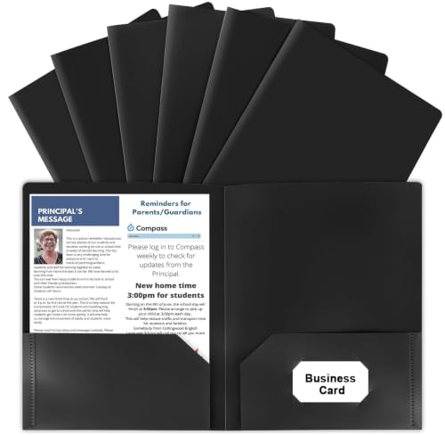 HABGP 6 Pack Black File Folders with Pockets and Business Card Slot, Letter Size Plastic 2 Pocket Folders for Documents, Office Filing Cabinet Folders, School Supplies for College Students - size: 6 Pack Black
