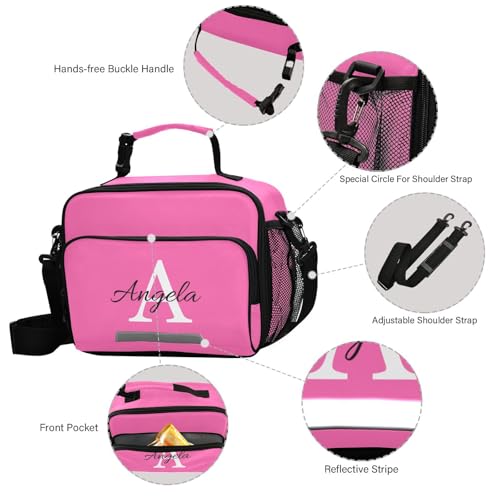 Custom Student Lunch Bag for Boys Girls Hot Pink Personalized Name Lunch Box Insulated Cooler Bag for School Picnic Office - color: Multi07
