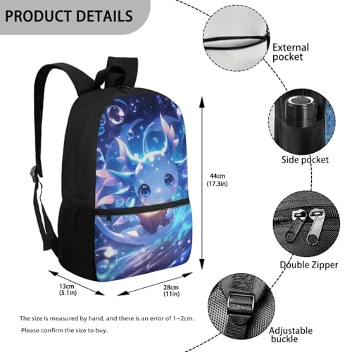 CLOHOMIN Cute Study Axolotl Backpack for School Girls with Lunch Bag Kids 10-12 Elementary/Middle School Bag Set of 3 Lunch Tote Water Bottle Bag Student School Bookbag 17 Inch for 3rd Grade - color: Cute Study Axolotl