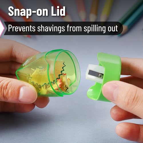 Mr. Pen- Manual Pencil Sharpeners, 3 Pack, Colorful | Portable Handheld Pencil Sharpeners with Snap-On Lid for Kids, School, Office, Home, Adults, Students, Class