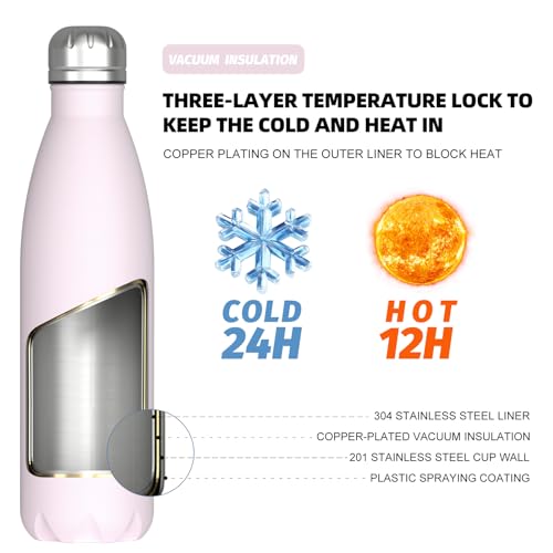 WATERSY Stainless Steel water bottles,17oz/500ml Insulated Water Bottles,Pink metal water bottle Keeps Drink Cold and Hot,BPA Free kids water bottles for School,Gym,Travel,Sports - color: Cherry Blossoms