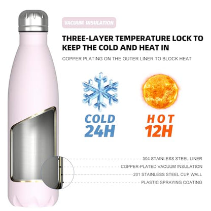 WATERSY Stainless Steel water bottles,17oz/500ml Insulated Water Bottles,Pink metal water bottle Keeps Drink Cold and Hot,BPA Free kids water bottles for School,Gym,Travel,Sports - color: Cherry Blossoms