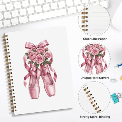 Coquette Pink Bow Ballet Dance Spiral Notebook, Dancer Teacher Gifts Journal Notebook, Inspirational Ballet Gift Notebooks for Work, Dancing Office Supplies Gifts for Girls Women, 5.8x8.3 Inch - color: Ballet Shoes with Roses