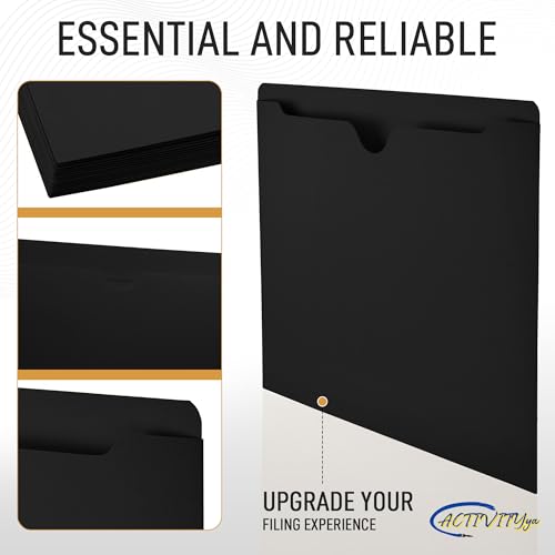 Black File Jackets, Flat-No Expansion, Letter Size, Reinforced Straight-Cut Tab, 10 Pack - color: Black