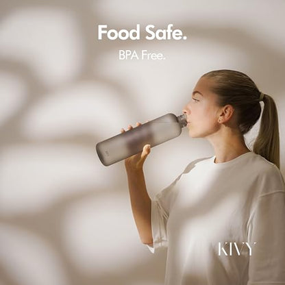 KIVY Slim Water Bottle 32oz Tritan - Lightweight & Shatterproof - BPA-Free | Reusable Tritan Water Bottle with Measurements - Leak Proof Bottle for Women & Men - Dishwasher Safe - Skinny Water Bottle - color: 01 Dark Green, size: 32 Ounces