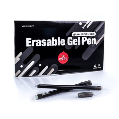 Volcanics Erasable-Gel-Pens Black, 30 Pack Fine Point 0.5 mm, Mistakes Dispear Smudge Free Perfect for School, Office, and Home Use - color: Black
