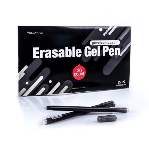 Volcanics Erasable-Gel-Pens Black, 30 Pack Fine Point 0.5 mm, Mistakes Dispear Smudge Free Perfect for School, Office, and Home Use - color: Black