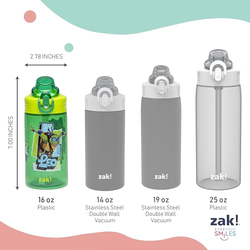 Zak Designs TMNT Sage Kids Water Bottle For School or Travel, 16oz Durable Plastic Water Bottle With Straw, Handle, and Leak-Proof, Pop-Up Spout Cover, 2-Pack Set (Teenage Mutant Ninja Turtles) - color: TMNT