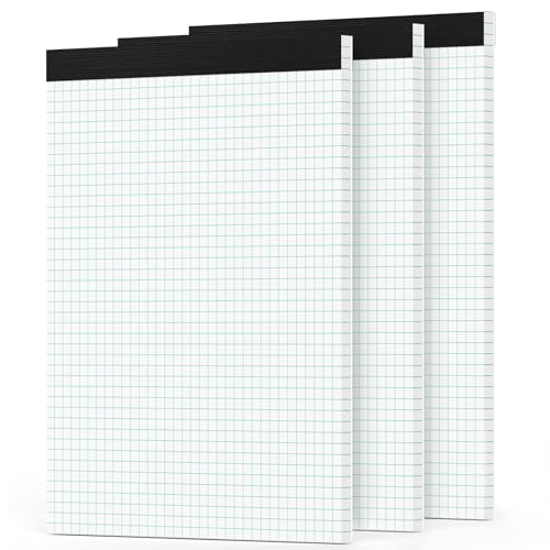 Zaviko 3 Pack Graph Paper Pads 8.5 x 11, 4x4 Quad Ruled Grid Paper Pads 8.5 x 11, 30 Sheets/Pad Graph Paper Notebook 8.5x11, White Quadrille Pad, Easy Tears Off, 70 GSM Graft Paper for Office, School - size: 8.5 x 11.75 Inch, style: White-Squared-3 Pack(3