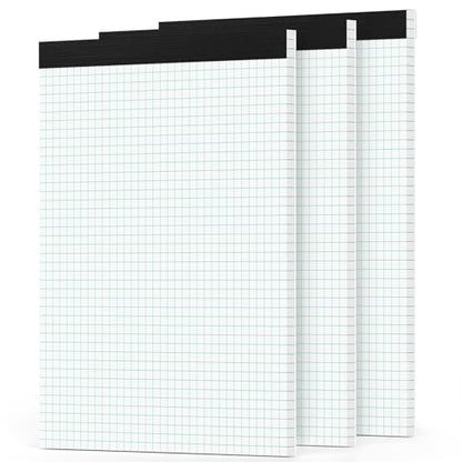Zaviko 3 Pack Graph Paper Pads 8.5 x 11, 4x4 Quad Ruled Grid Paper Pads 8.5 x 11, 30 Sheets/Pad Graph Paper Notebook 8.5x11, White Quadrille Pad, Easy Tears Off, 70 GSM Graft Paper for Office, School - size: 8.5 x 11.75 Inch, style: White-Squared-3 Pack(3