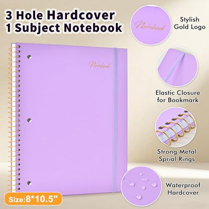 Spiral Notebook College Ruled Paper 8" x 10-1/2", 1 Subject Spiral Notebook 80GSM Paper, 3-Hole Punched Perforated Pages Ideal for School, Office, Writing, 75 Sheets Lined Journaling Notebook, Purple - color: Purple