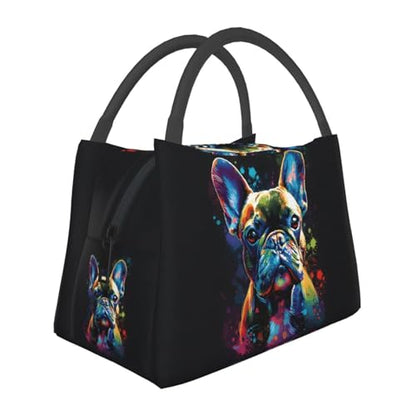Cosmic French Bulldog Insulated Lunch Box for Dog Art Lovers, Cute Galactic Puppy Tote Lunchbags, Reusable Cooler Lunchbox & Makeup Bag Gifts for Work, School, Picnic, Office - color: French Bulldog 03