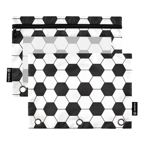 Football Pencil Pouches Bags for 3 Ring Binder, 2 Pack Zipper Stationery Bag 3 Hole Pencil Case for School Office Home - color: color 08