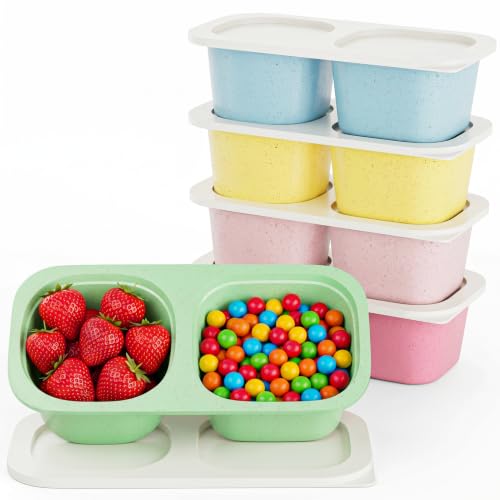Snack Pack Containers for Kids, 5 Pack Reusable Snack Containers with Lids, 2 Compartment Small Bento Snack Box, BPA-Free Wheat Straw Lunchbox Accessories for School, Travel, Meal Prep - color: 5 Pack Classic Color