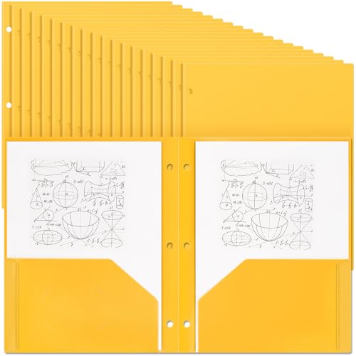 Yeaqee 72 Pcs Plastic Folders with Pockets Bulk 3 Hole Punched 2 Pocket File Folders for 3 Ring Binder Divider Folder for Notebooks, Durable Poly for Office Home (Yellow) - color: Yellow