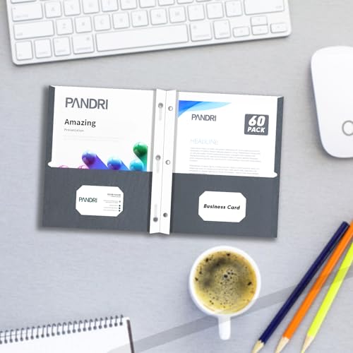 Two Pocket Folders, PANDRI 60 Pack Two Pocket Folders with Prongs, 3 Prong Folders Designed for Office and Classroom, Letter Size Grey - color: Grey