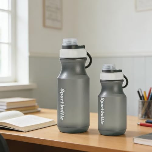 2 PCS Set Plastic Water Bottles, Sports Water Bottles with Leak-Proof Lid, Lightweight Reusable Water Bottles for Running,Gym, School, Travel, Leak Proof, BPA Free (Grey(13oz+20oz) - color: Grey(13oz+20oz）