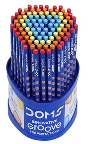 Doms Groove Super Dark Graphite Pencils | Innovative Groove For Perfect Grip | Tumbler Set Of 100 Pieces, Multicoloured, Pack Of 1 (DM8438)