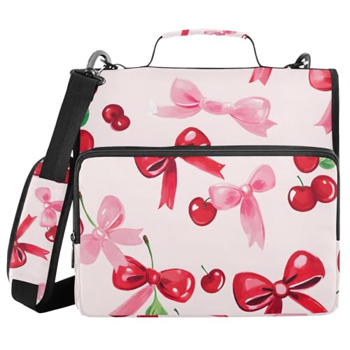Cherries Bows Pattern Zipper Binder 3 Ring Binder with Shoulder Strap 500 Sheet Capacity Storage Organizer File Folder - color: Multicolored-6