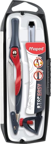 Maped - Maped Stop System Innovation Compass - Patented Locking System - Perfect Line - with Safety Protects Tip and Lead - Lead Compass + Universal Ring + Pencil - for Ages 10 and Above