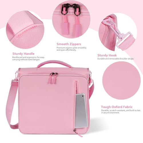2 Inch 3 Ring Zipper Binder with 500 Sheet Capacity, 6 Tab Expanding File Folder, Multi-Pocket Design, Shoulder Strap and Handle for Middle School and Office (Pink) - color: Pink