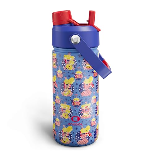 Kids Insualated Water Bottle with Straw,18oz Stainless Steel Water Bottle with Dual Spouts, Leak-Proof,BPA-Free,Double Wall Vacuum Keeps Cold for 24 Hours for Sports,Travel,School (Blue Hippo Parade) - color: Blue Hippo Parade, size: 18 Ounces