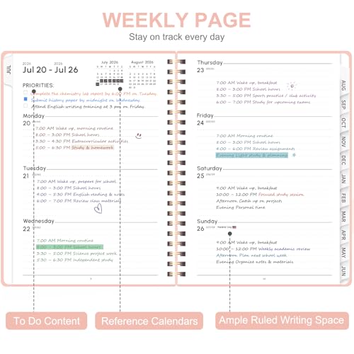Planner 2026-2027, Weekly and Monthly Academic Year Calendar Planner, July 2026 - June 2027, Daily Agenda Book for Office School Supplies, A5(6.3'' x 8.5'') - color: C-Pink, size: 6.3"x8.5"(Jul 2026-Jun 2027)