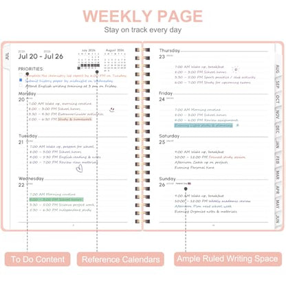 Planner 2026-2027, Weekly and Monthly Academic Year Calendar Planner, July 2026 - June 2027, Daily Agenda Book for Office School Supplies, A5(6.3'' x 8.5'') - color: C-Pink, size: 6.3"x8.5"(Jul 2026-Jun 2027)