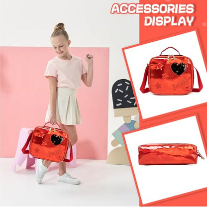 Meetbelify Rolling Backpack for Girls Backpacks with Wheels for Elementary School Students Kids 3 in 1 Travel Luggage Suitcase with Lunch Box Pencil Case for Girls Age 8-10 - color: Big Ear Red