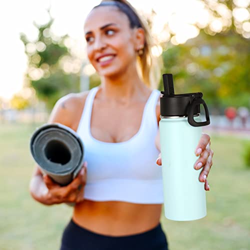 Volhoply 18oz Insulated Water Bottle Bulk 2 Pack,Kids Stainless Steel Water Bottles with Straw,Wide Mouth Reusable Metal Water Bottle,Double Wall Vacuum Sport Flask For Cold Drink(Fog,2 Set) - color: Fog