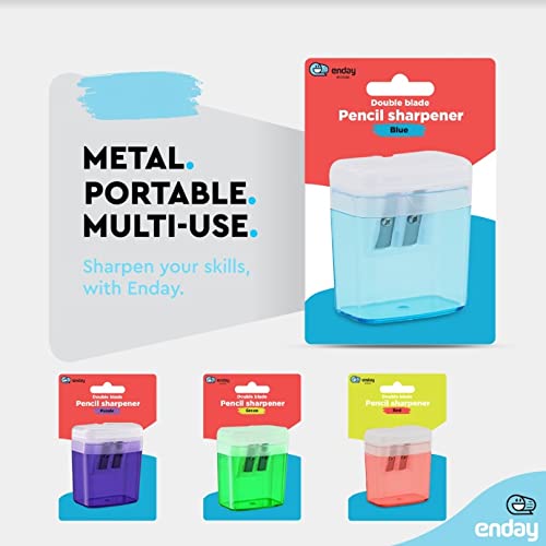 Pencil Sharpener Dual Hole Manual Blue, Jumbo Crayon Sharpener with Cover and Bin, Handheld Color Pencil Sharpeners for Large & Standard Pencils, Also Available in Red, Green, Purple, 1 Pc – By Enday - color: Blue