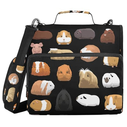 Fisyme Guinea Pig Cartoon Zipper Binder 3 Ring with Zipper and Shoulder Strap Large Capacity Multi-Pocket Zipper Binder Organizer - color: Multi