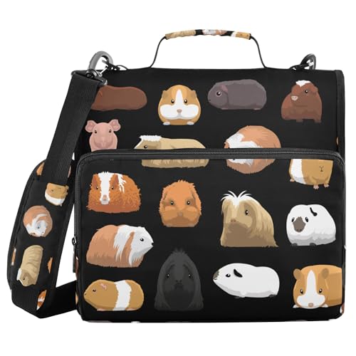 Fisyme Guinea Pig Cartoon Zipper Binder 3 Ring with Zipper and Shoulder Strap Large Capacity Multi-Pocket Zipper Binder Organizer - color: Multi