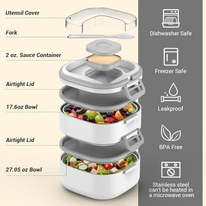 PEDECO Double-Layer Bento Lunch Box for Kids & Adults with Removable Stainless Steel Dividers,Dressing Container,BPA-Free,Dishwasher Safe - Includes Utensil,(White,Non-Insulated) - color: White, size: Stainless Steel Double Layers