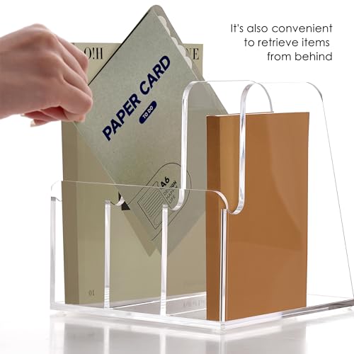 SANRUI Desk Organizer Clear Acrylic Desk Magazine File Holder with 3 Vertical Sections Magazine Rack File Organizer for Office, Home, School - size: B5,3-Section