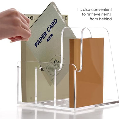 SANRUI Desk Organizer Clear Acrylic Desk Magazine File Holder with 3 Vertical Sections Magazine Rack File Organizer for Office, Home, School - size: B5,3-Section