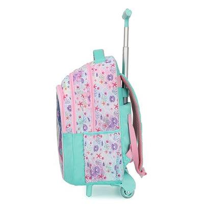 Cartoon Rolling Backpack for Boys Girls, Kids 5 Pcs Wheeled Backpack, Travel Backpack for Elementary Students (Shell Green) - color: Shell Green