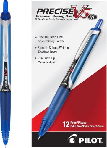 PILOT Precise V5 RT Refillable & Retractable Rollerball Pens, Extra Fine Point Pens 0.5 mm, Blue,Ideal for School, Journaling & Office Writing, 12 Count (Pack of 12) - color: Blue, size: 12 Count (Pack of 12)