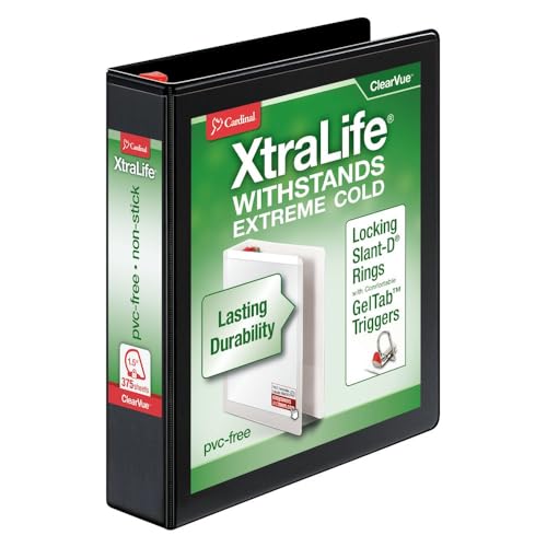 Cardinal 26311 XtraLife ClearVue Non-Stick Locking Slant-D Binder, 1.5-Inch Cap, 11 x 8 1/2, Black - color: Black, size: 1.5-Inch
