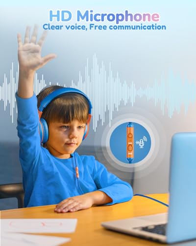 awatrue Kids Headphones Wired - Toddler Headphones with Microphone, Over-Ear Headphones, 85/94dB Volume-Limiting, 3.5mm Jack, Foldable On-Ear Design - Safe & Comfortable for Learning & Entertainment - color: BlueOrange